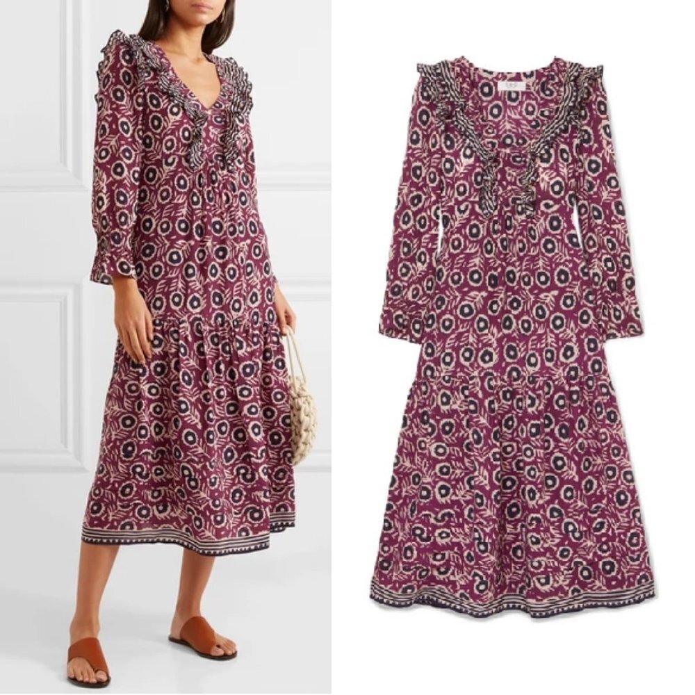 Sea New York Emi Printed Voile Midi Dress in Purple 6